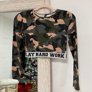 Work Hard Play Hard Banded Long Sleeve Crop